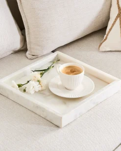 Zestaw 4 filiżanek ze spodkami COWSLIP Porcelana Biały