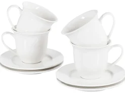 Zestaw 4 filiżanek ze spodkami ELDERBERRY Porcelana Biały
