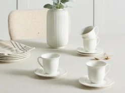 Zestaw 4 filiżanek ze spodkami ELDERBERRY Porcelana Biały