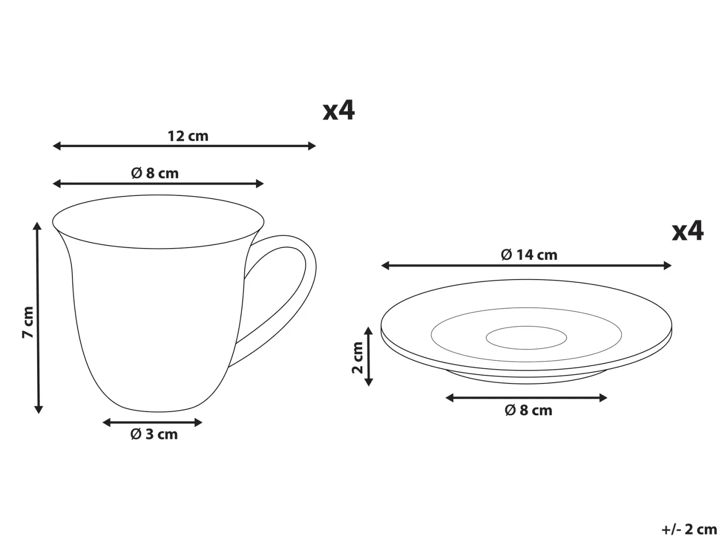 Zestaw 4 filiżanek ze spodkami ELDERBERRY Porcelana Biały