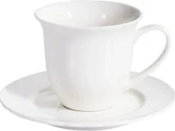 Zestaw 4 filiżanek ze spodkami ELDERBERRY Porcelana Biały