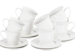 Zestaw 8 filiżanek ze spodkami ELDERBERRY Porcelana Biały