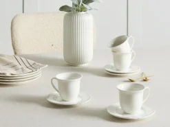 Zestaw 8 filiżanek ze spodkami ELDERBERRY Porcelana Biały