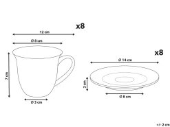 Zestaw 8 filiżanek ze spodkami ELDERBERRY Porcelana Biały