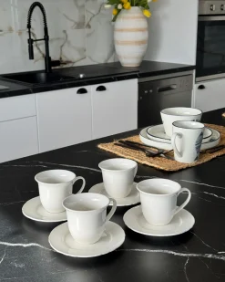 Zestaw 8 filiżanek ze spodkami ELDERBERRY Porcelana Biały