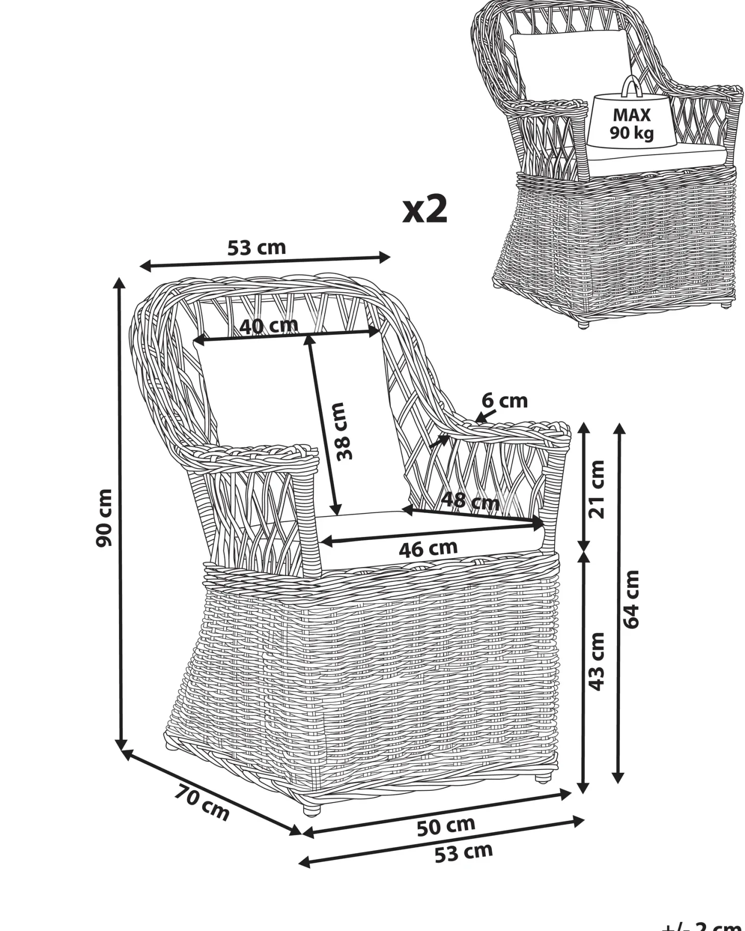 Zestaw 2 foteli ogrodowych MAROS II Rattan Naturalny