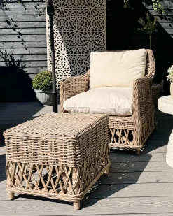 Zestaw 2 foteli ogrodowych z poduszkami RIBOLLA Z podnóżkiem Rattan Naturalny