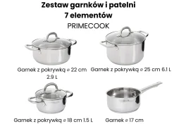 Zestaw garnków 7 elementów PRIMECOOK Stal nierdzewna Srebrny