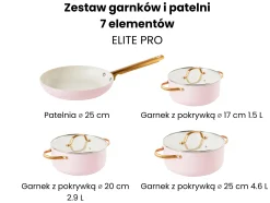 Zestaw garnków i patelni 7 elementów ELITE PRO Pastelowy róż