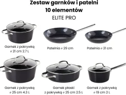 Zestaw garnków i patelni 10 elementów ELITE PRO Czarny