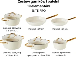 Zestaw garnków i patelni 10 elementów ELITE PRO Złamana biel