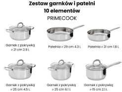 Zestaw garnków i patelni 10 elementów PRIMECOOK Stal nierdzewna Srebrny