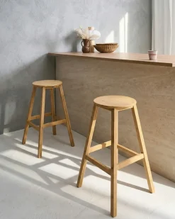 Discount Zestaw 2 hokerów barowych ANCELLE Bambus Jasno Krzesła Barowe|Wszystkie Krzesła