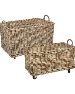 Zestaw 2 koszy KITIM z kółkami Rattan Naturalny