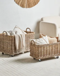 Zestaw 2 koszy KITIM z kółkami Rattan Naturalny