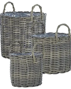 Zestaw 3 koszy na kwiaty NIKITI 29/35/40 cm Beżowoszary Technorattan