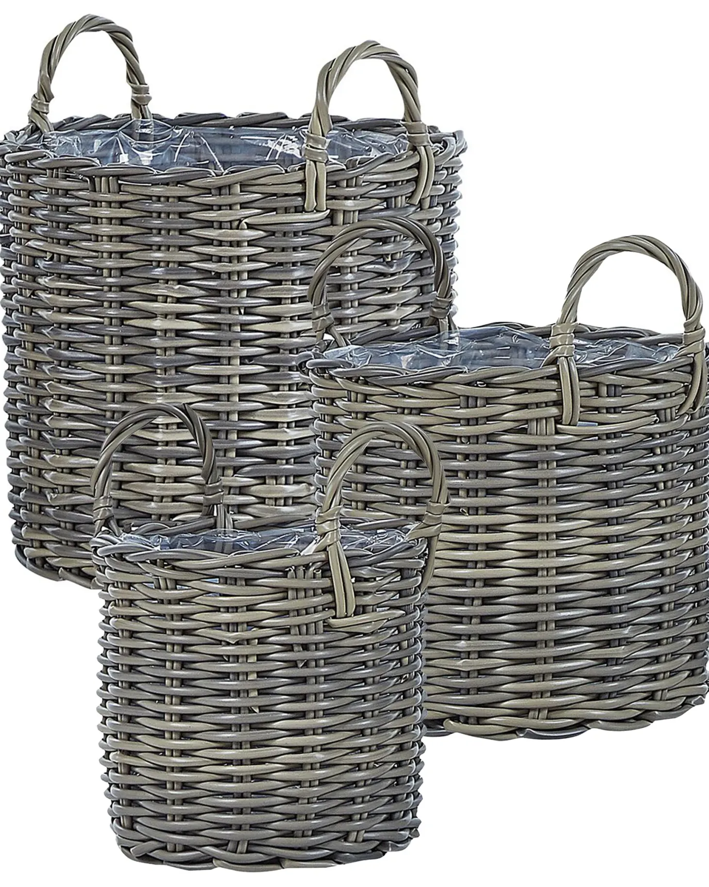 Zestaw 3 koszy na kwiaty NIKITI 29/35/40 cm Beżowoszary Technorattan