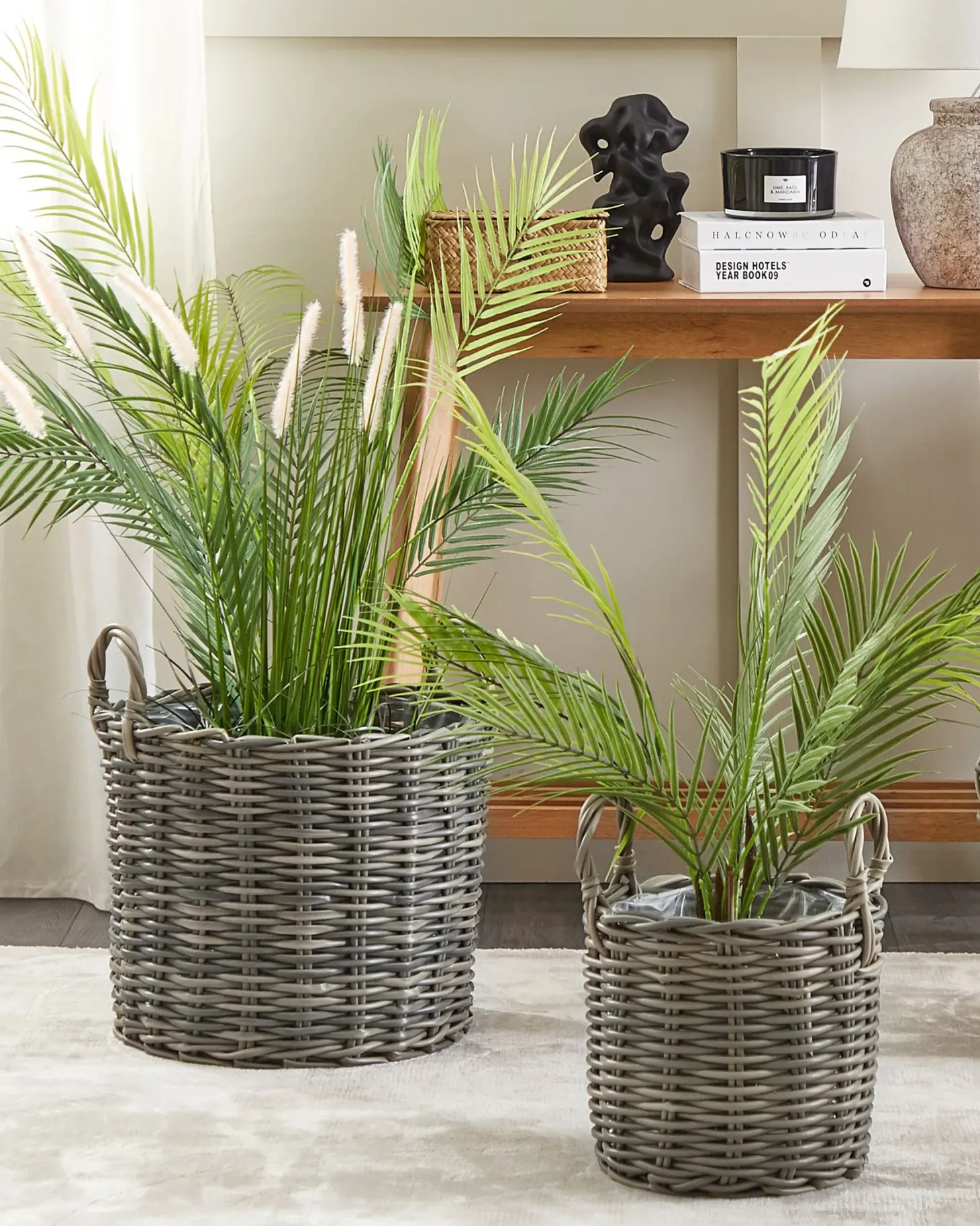 Zestaw 3 koszy na kwiaty NIKITI 29/35/40 cm Beżowoszary Technorattan