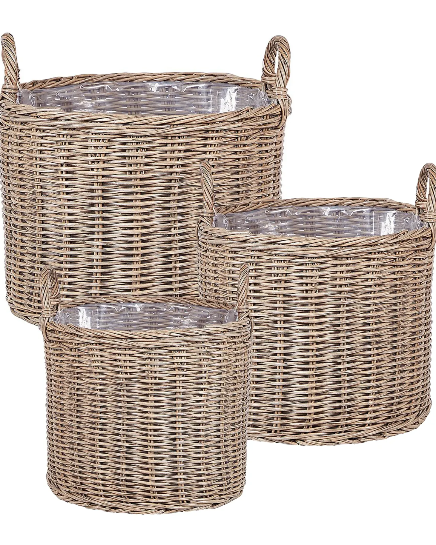 Zestaw 3 koszy na kwiaty PENDULA 33/37/45 cm Naturalny Technorattan