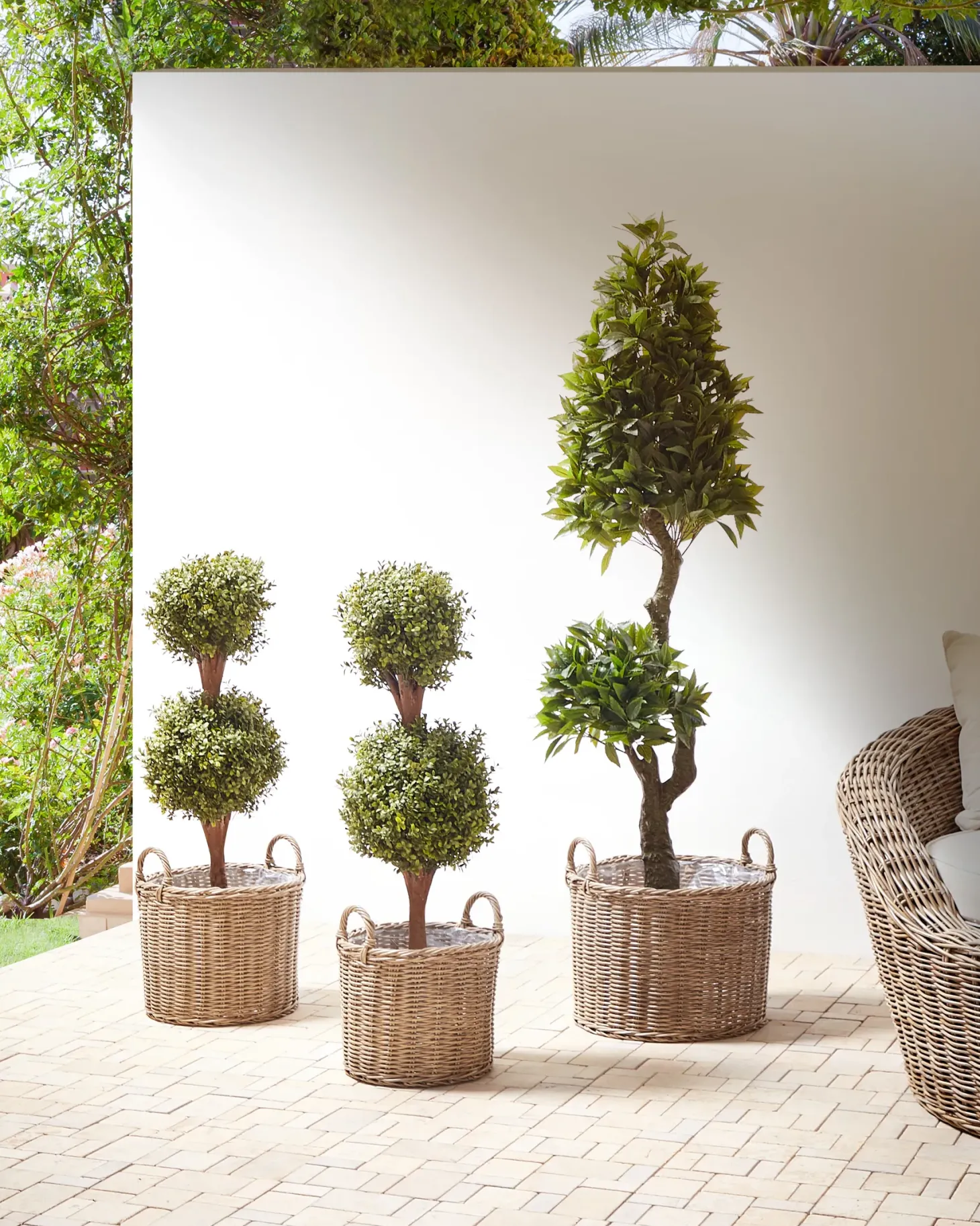 Zestaw 3 koszy na kwiaty PENDULA 33/37/45 cm Naturalny Technorattan
