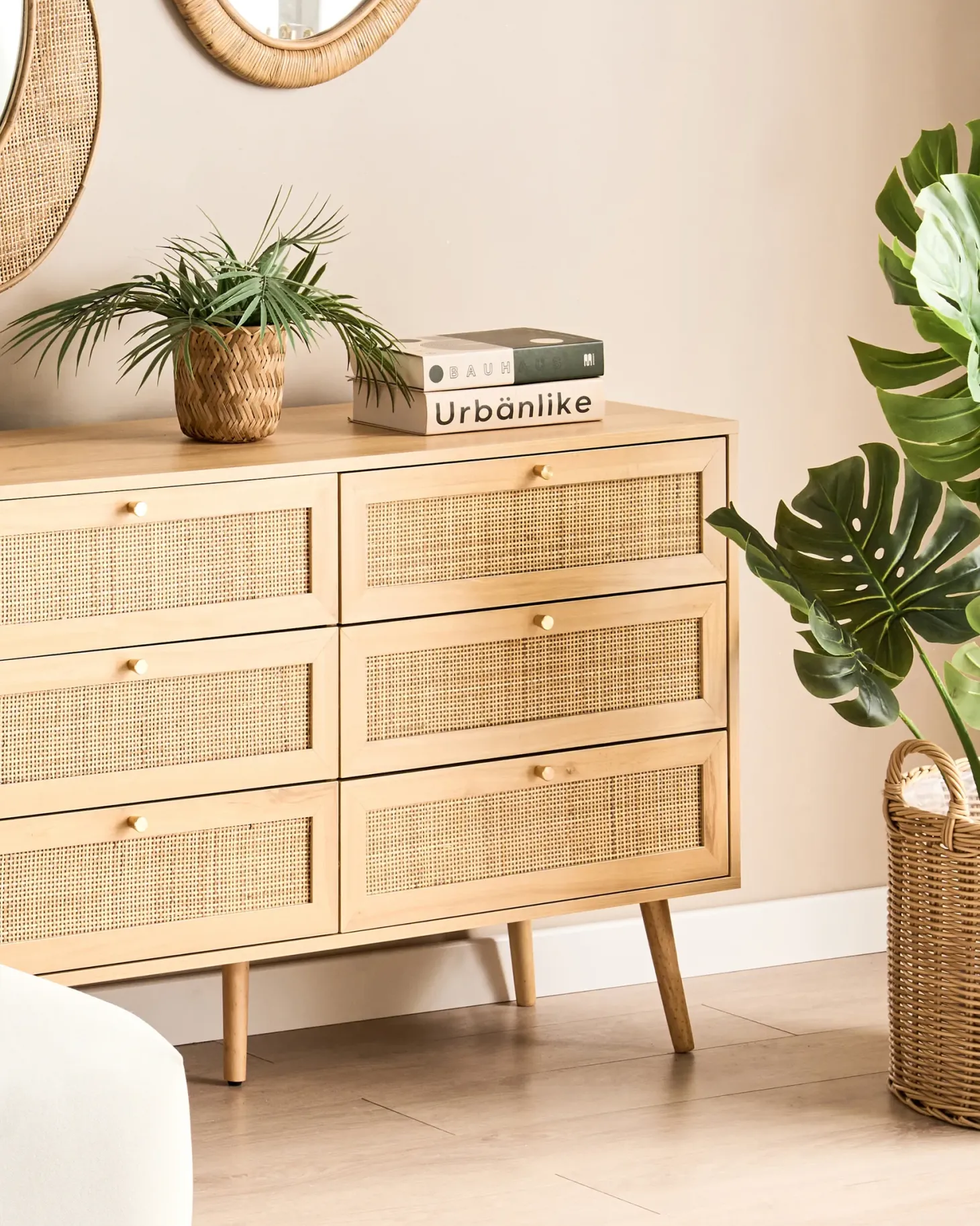Zestaw 3 koszy na kwiaty PENDULA 33/37/45 cm Naturalny Technorattan