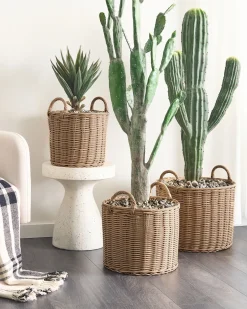 Zestaw 3 koszy na kwiaty PENDULA 33/37/45 cm Naturalny Technorattan