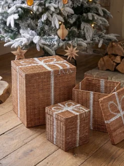 Zestaw 3 koszy Prezenty świąteczne CADEAU Rattan Naturalny