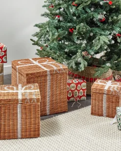 Zestaw 3 koszy Prezenty świąteczne CADEAU Rattan Naturalny