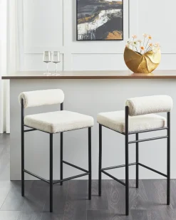 Outlet Zestaw 2 krzeseł barowych AMAYA Boucle Złamana biel Krzesła Barowe|Wszystkie Krzesła