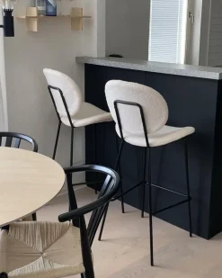 Outlet Zestaw 2 krzeseł barowych LUANA Boucle Biały Krzesła Barowe|Wszystkie Krzesła