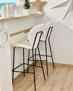 Outlet Zestaw 2 krzeseł barowych LUANA Boucle Biały Krzesła Barowe|Wszystkie Krzesła