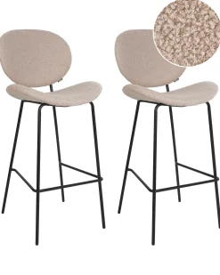 New Zestaw 2 krzeseł barowych LUANA Boucle Jasnobeżowy Krzesła Barowe|Wszystkie Krzesła