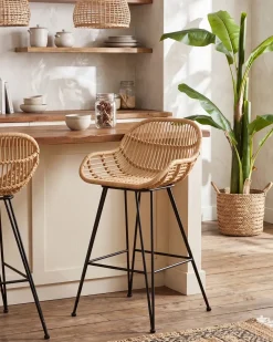Discount Zestaw 2 krzeseł barowych TERRELL Rattan Naturalny Wszystkie Krzesła|Krzesła Barowe
