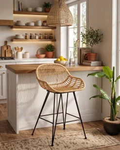 Discount Zestaw 2 krzeseł barowych TERRELL Rattan Naturalny Wszystkie Krzesła|Krzesła Barowe