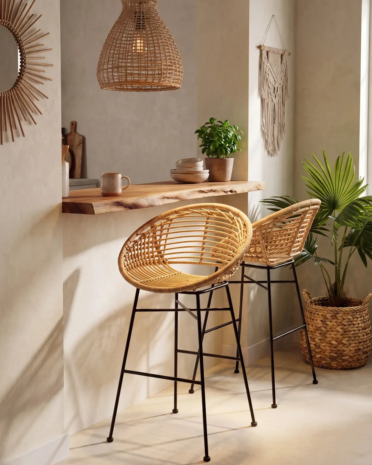 Discount Zestaw 2 krzeseł barowych WINDOM Rattan Naturalny Wszystkie Krzesła|Krzesła Barowe