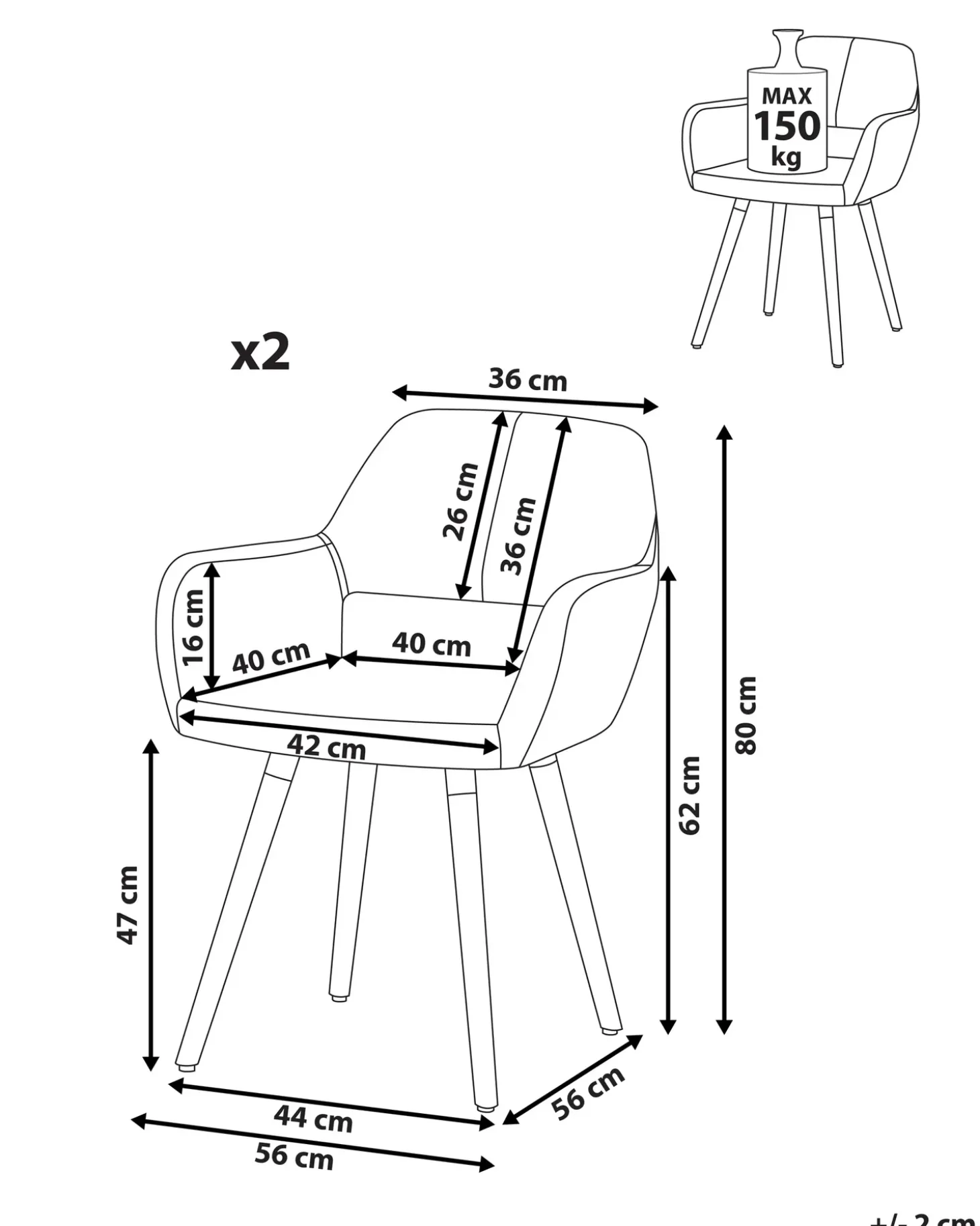 New Zestaw 2 krzeseł do jadalni CHICAGO Czarny Wszystkie Krzesła|Krzesła Tapicerowane