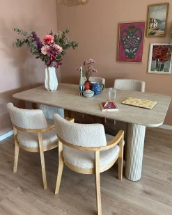 Outlet Zestaw 2 krzeseł do jadalni DALBO Boucle Jasny brąz/ beżowy Wszystkie Krzesła|Krzesła Tapicerowane