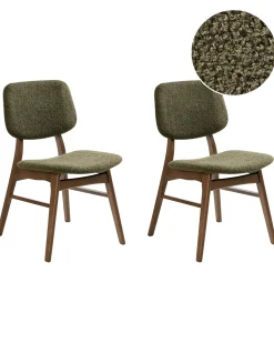 Discount Zestaw 2 krzeseł do jadalni ELAINE Boucle Ciemny brąz/ zielony Wszystkie Krzesła|Krzesła Tapicerowane