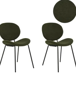 Discount Zestaw 2 krzeseł do jadalni LUANA Boucle Ciemnozielony Wszystkie Krzesła|Krzesła Tapicerowane