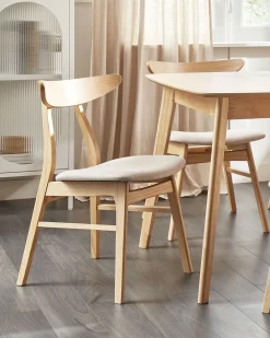 Outlet Zestaw 2 krzeseł do jadalni LYNN Drewno Jasny brąz/ beżowy Wszystkie Krzesła|Krzesła Drewniane