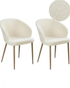Outlet Zestaw 2 krzeseł do jadalni MASON Boucle Złamana biel/ jasny brąz Wszystkie Krzesła|Krzesła Tapicerowane