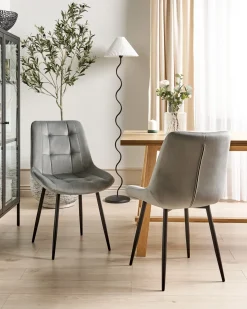 Clearance Zestaw 2 krzeseł do jadalni MELROSE Welur Jasnoszary Wszystkie Krzesła|Krzesła Tapicerowane