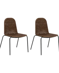 Clearance Zestaw 2 krzeseł do jadalni ROXTON Rattan Ciemnobrązowy Wszystkie Krzesła|Krzesła Do Jadalni