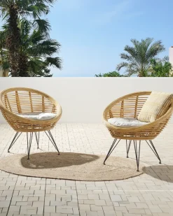 Zestaw 2 krzeseł ogrodowych z poduszkami MARATEA Rattan Naturalny
