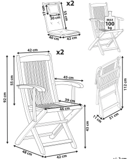 Zestaw 2 krzeseł ogrodowych z poduszkami MAUI PREMIUM Drewno akacjowe Niebieski