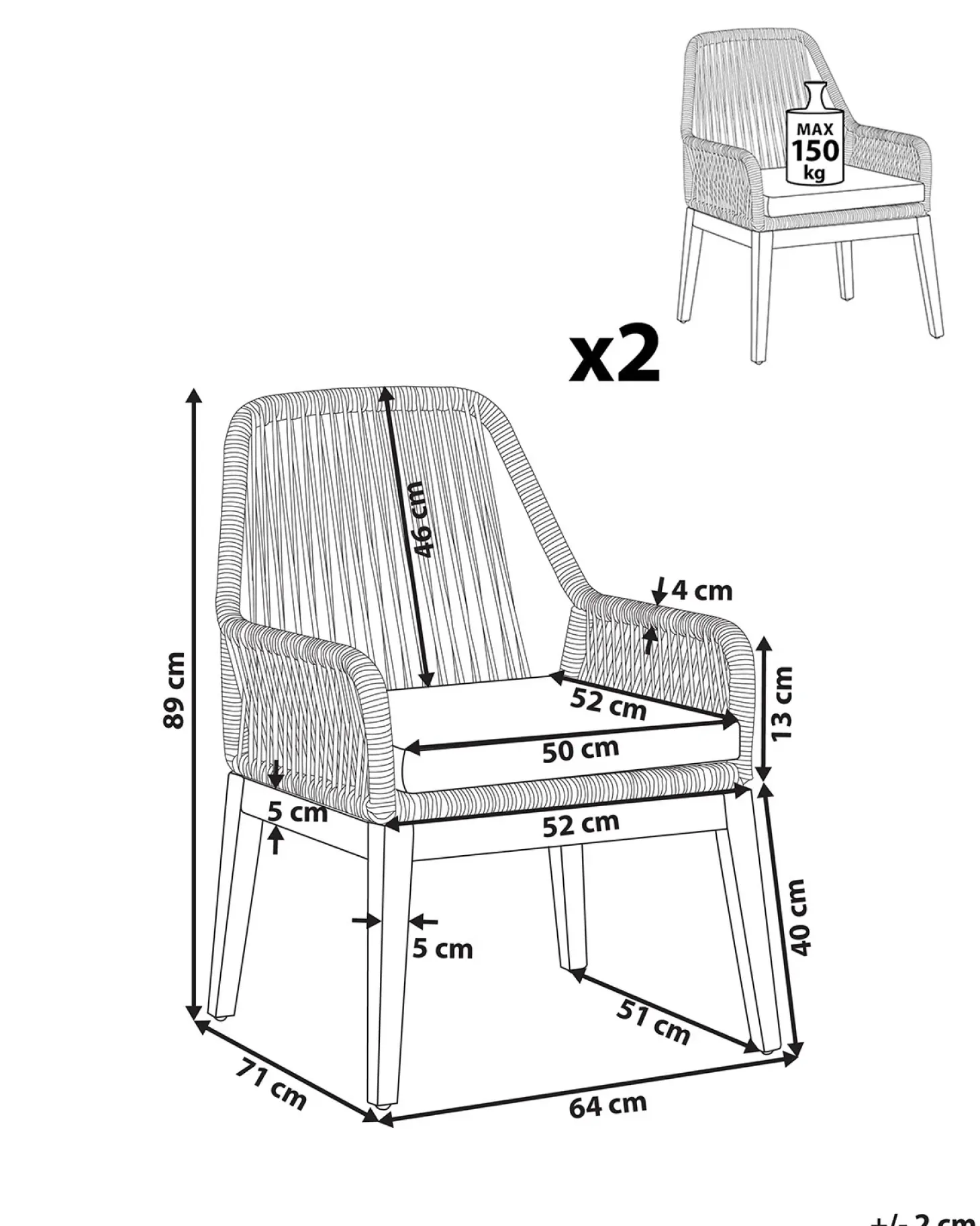 Zestaw 2 krzeseł ogrodowych z poduszkami OLBIA Złamana biel