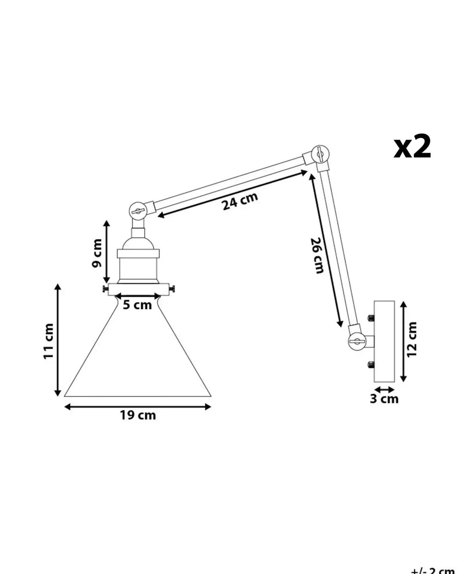 Zestaw 2 lamp ściennych NARVA Czarny Metal Regulowana