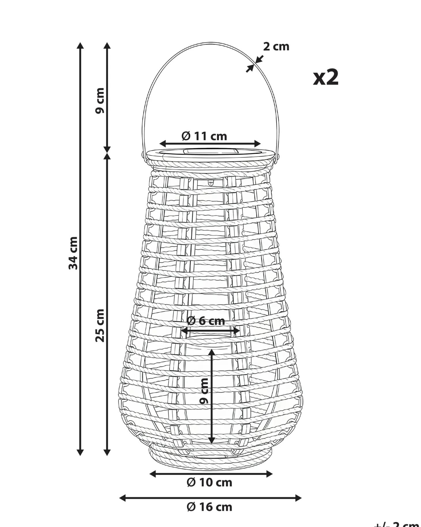 Zestaw 2 lampionów solarnych GWAYI 34 cm Naturalny