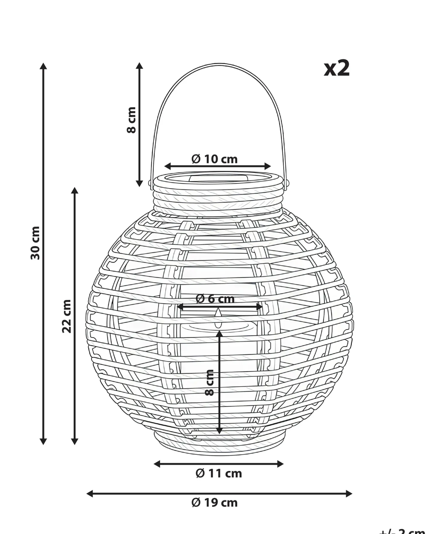 Zestaw 2 lampionów solarnych SEBU 30 cm Naturalny