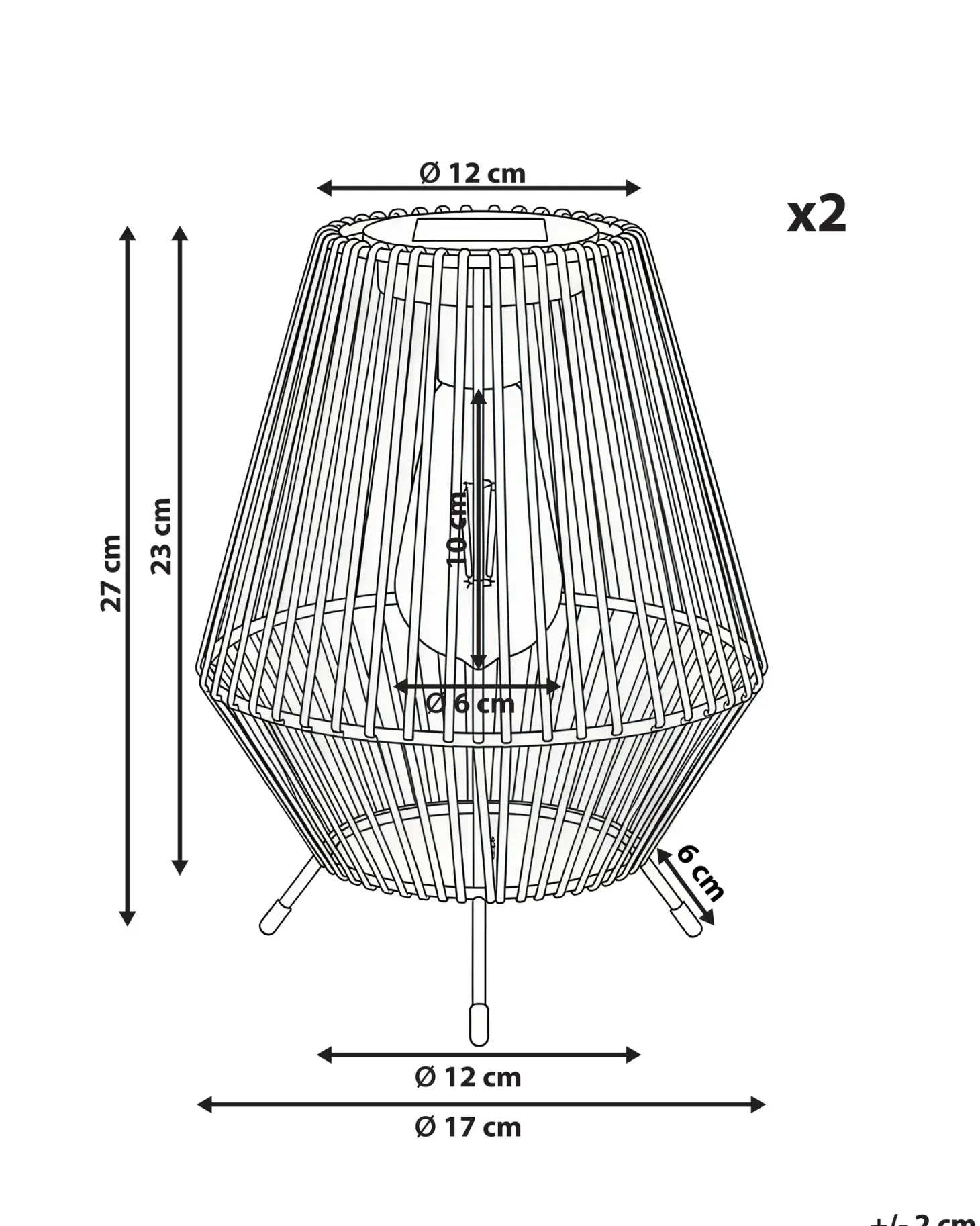 Zestaw 2 lampionów solarnych VUNGU 27 cm Szary